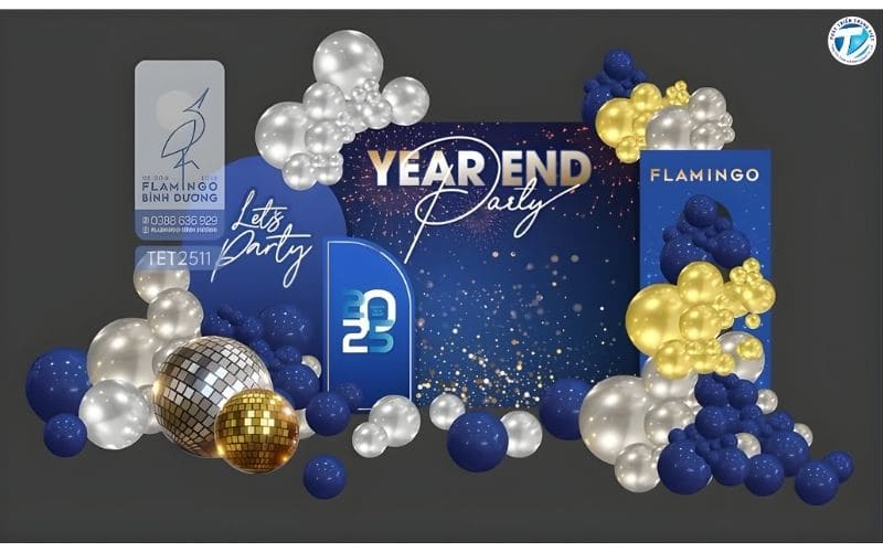 Background tất niên Year End Party chuyên nghiệp cho gala cuối năm